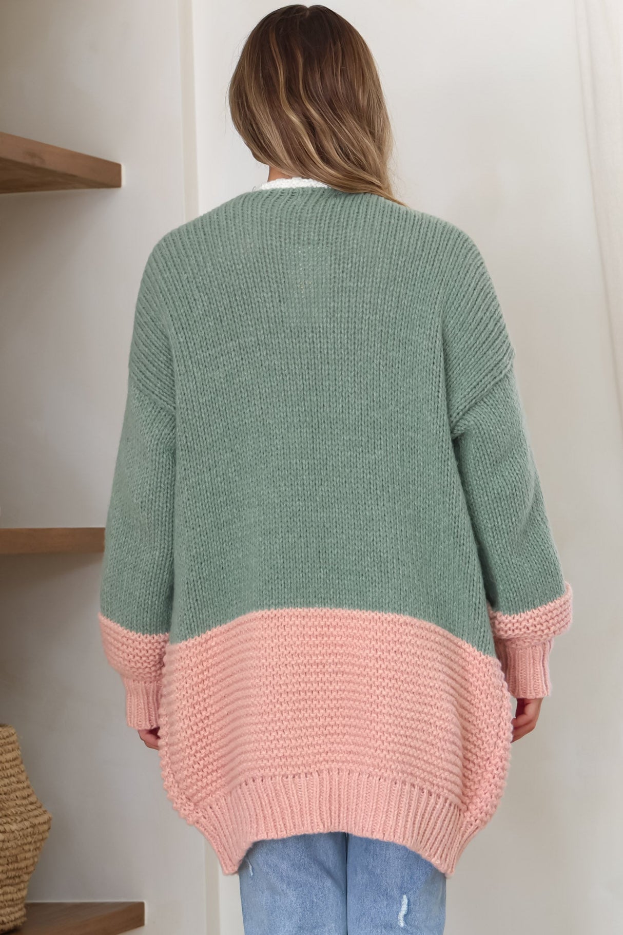 Bessie Cardigan - Colour Block Open Knit in Melon