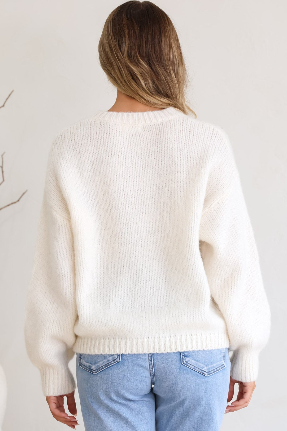 Birdie Jumper - Graphic Embroidered Cosy Knit Jumper in Beige