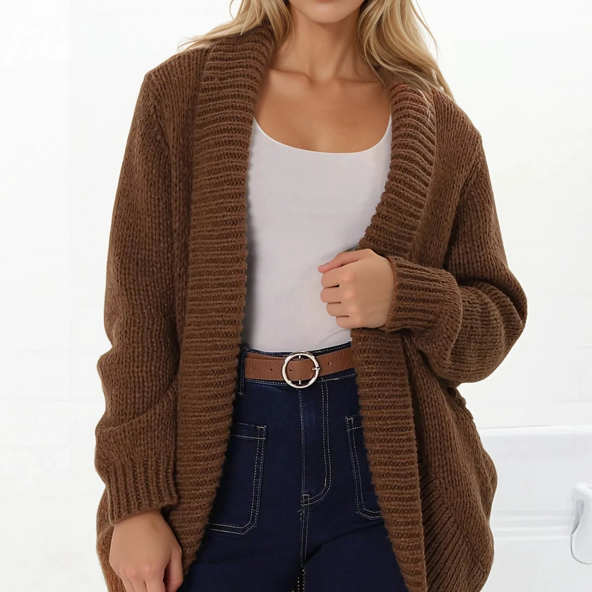 Shop Cozy Knitwear Blair Cardigan Tan Salty Crush