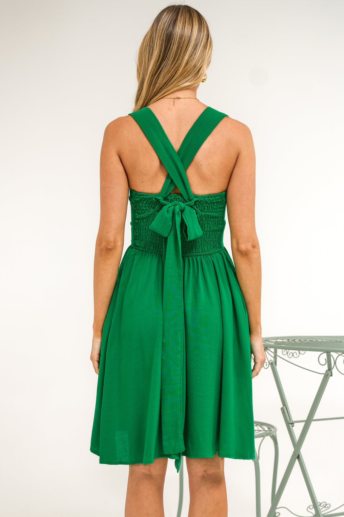 Bliss Mini Dress - Square Neckline Tiered Sun Dress in Green