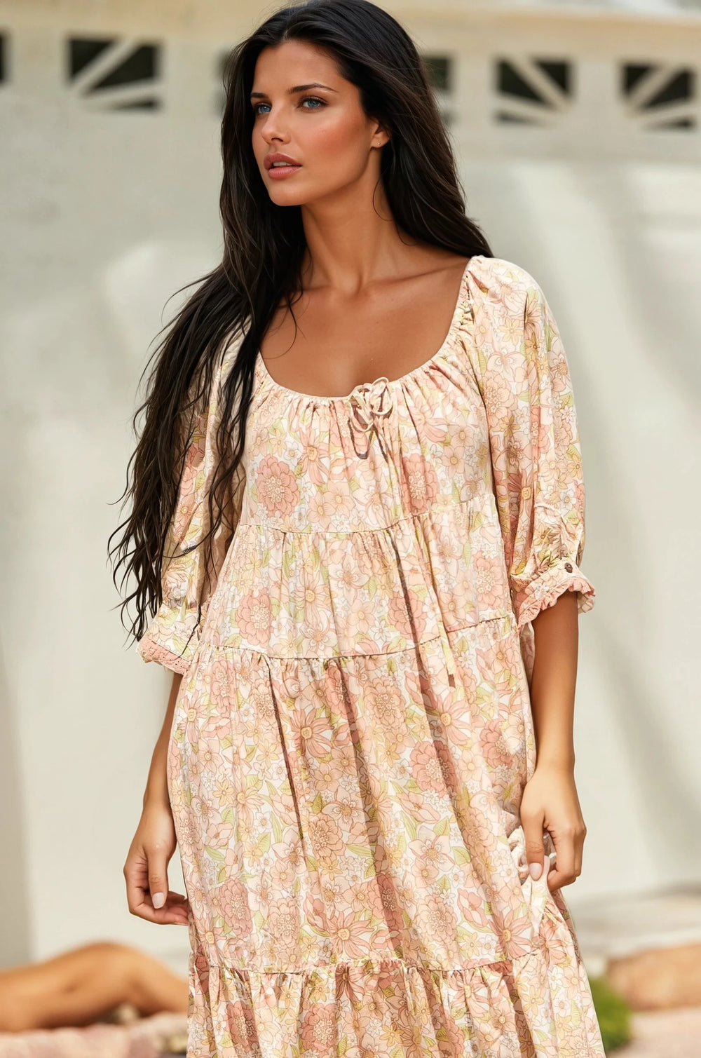 Blossom Maxi Dress - Round Neckline with in Tigerlily Print
