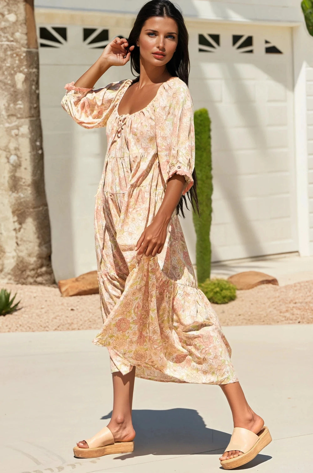 Blossom Maxi Dress - Round Neckline with in Tigerlily Print