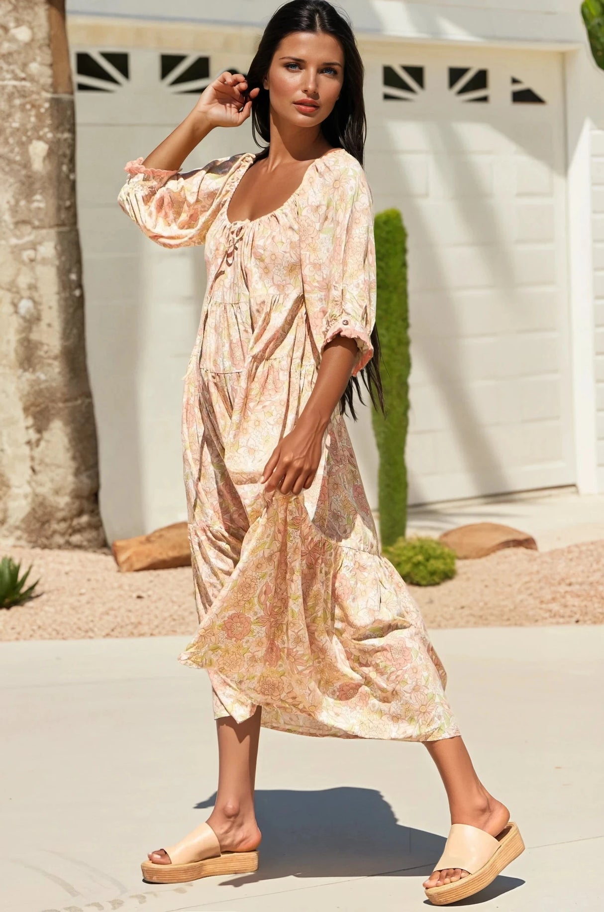 Blossom Maxi Dress - Round Neckline with in Tigerlily Print