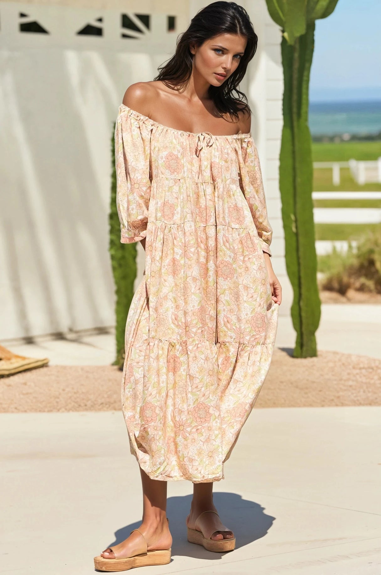 Blossom Maxi Dress - Round Neckline with in Tigerlily Print