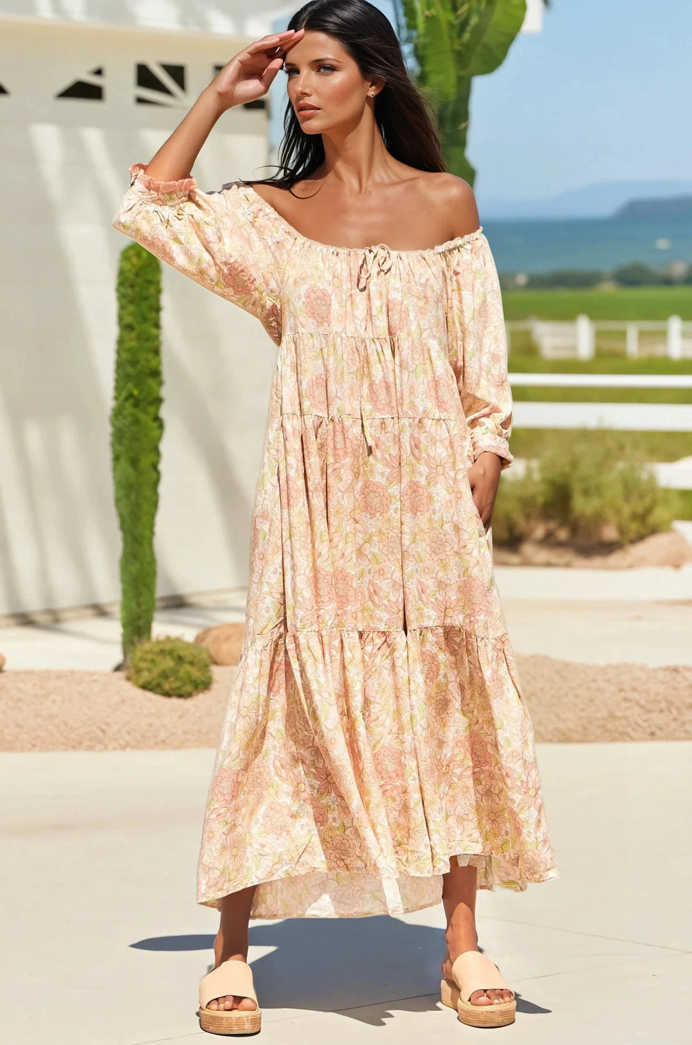 Blossom Maxi Dress - Round Neckline with in Tigerlily Print