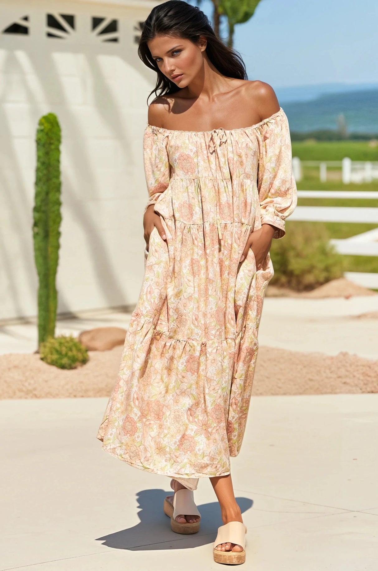 Blossom Maxi Dress - Round Neckline with in Tigerlily Print