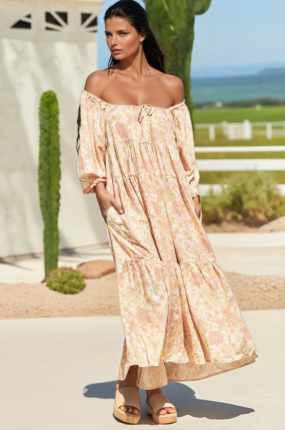 Blossom Maxi Dress - Round Neckline with in Tigerlily Print