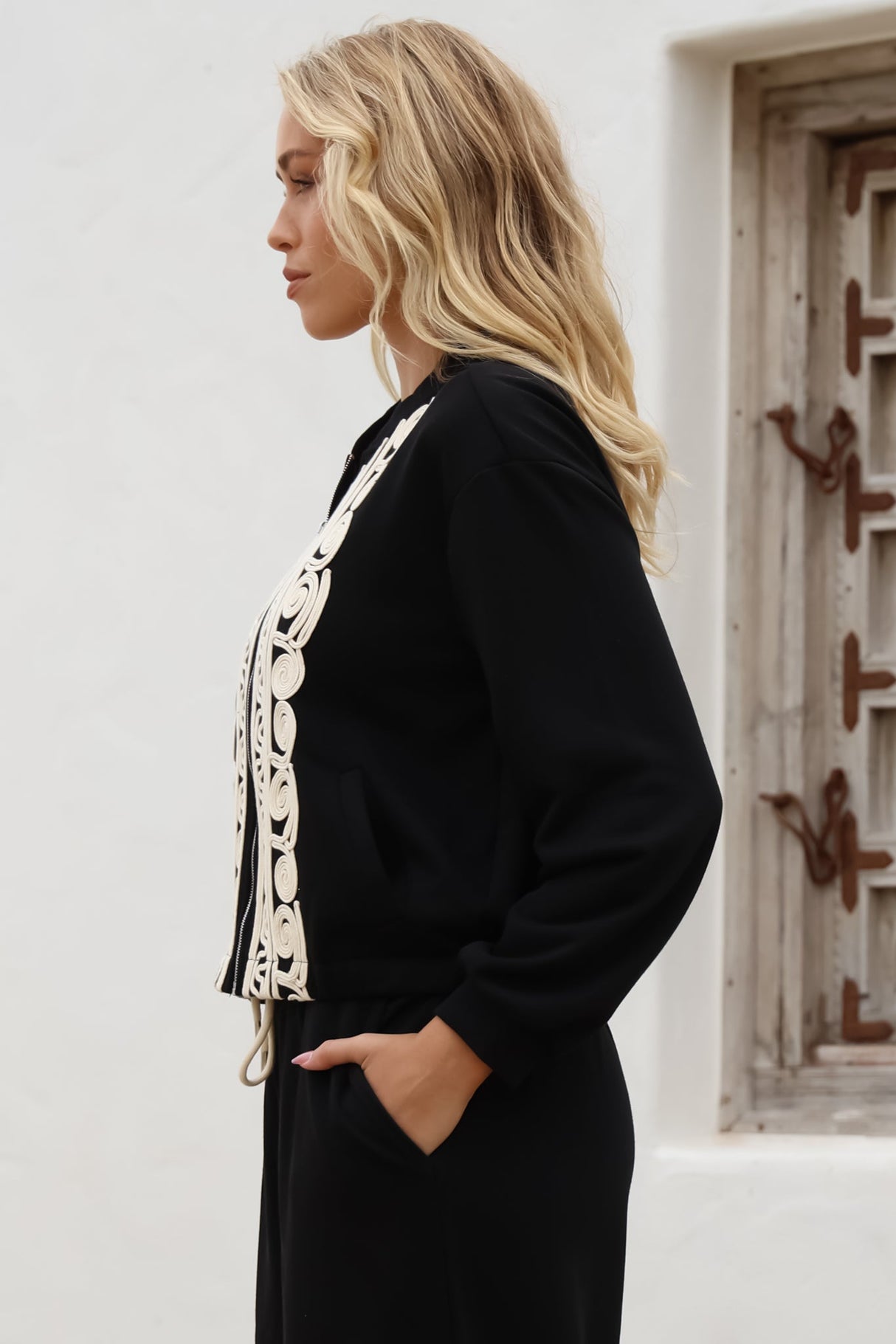 Bohdi Jacket - Contrast Decaled Crop Jacket in Black