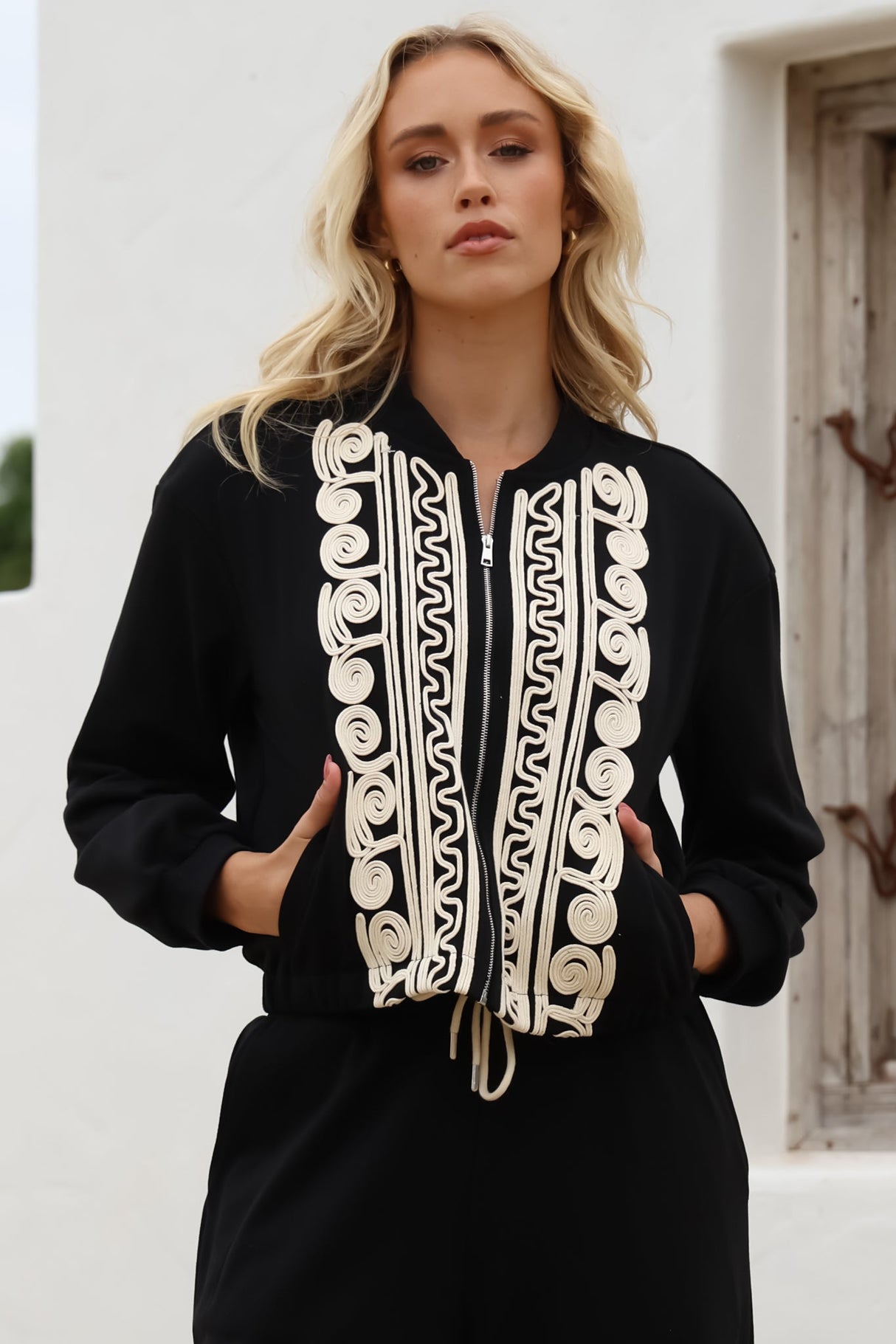 Bohdi Jacket - Contrast Decaled Crop Jacket in Black