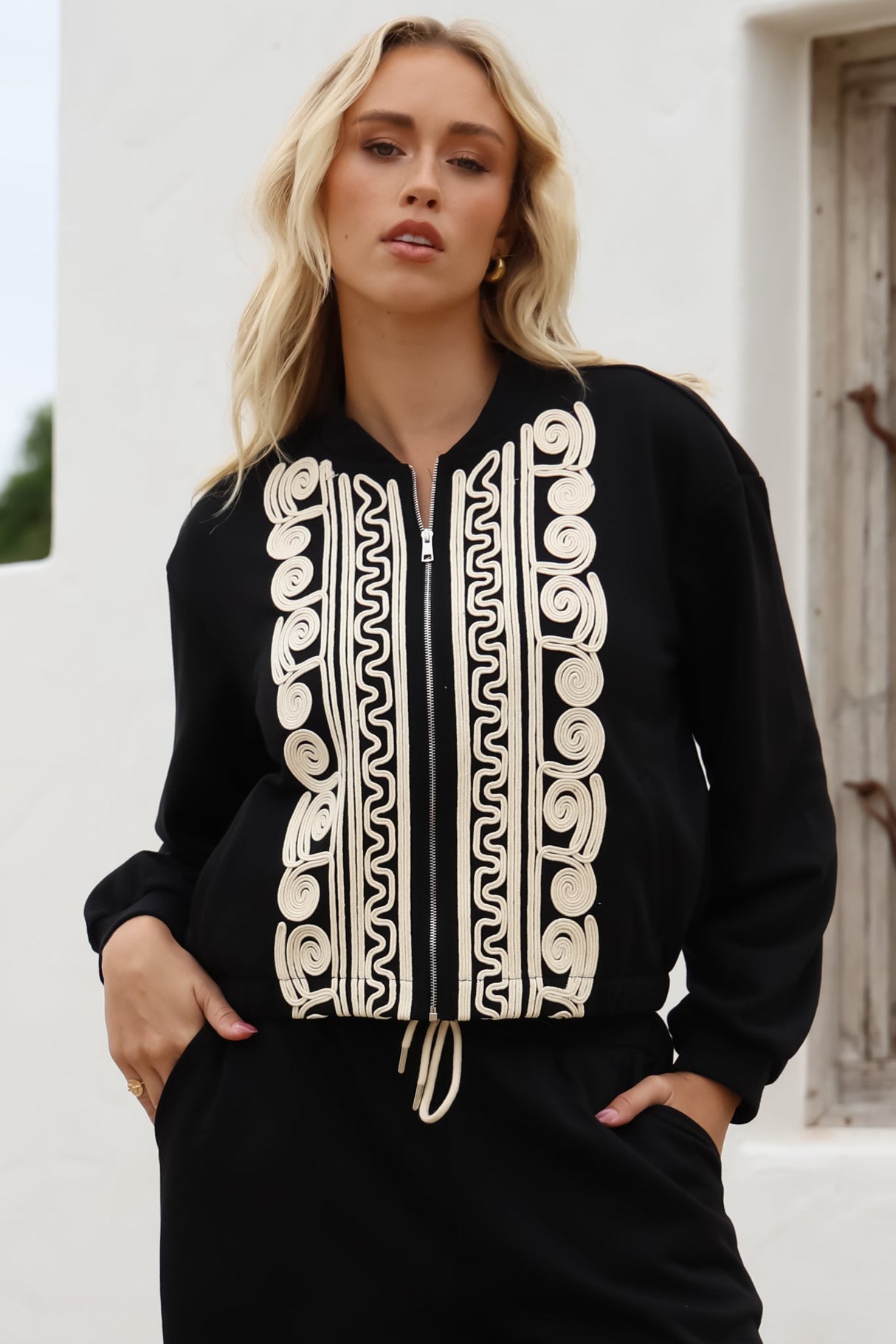 Bohdi Jacket - Contrast Decaled Crop Jacket in Black