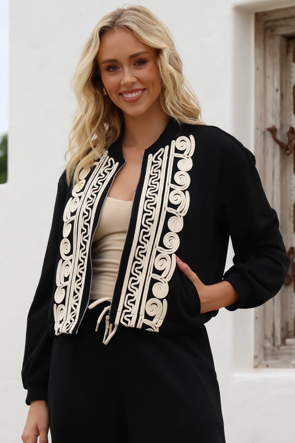 Bohdi Jacket - Contrast Decaled Crop Jacket in Black