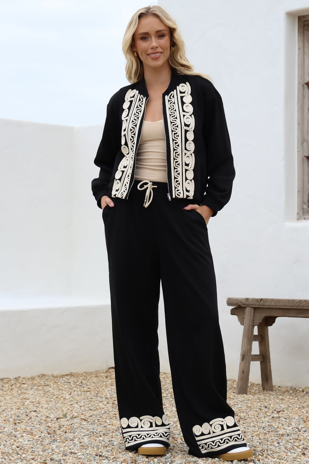 Bohdi Joggers - High Waisted Straight Leg Decaled Jogger in Black