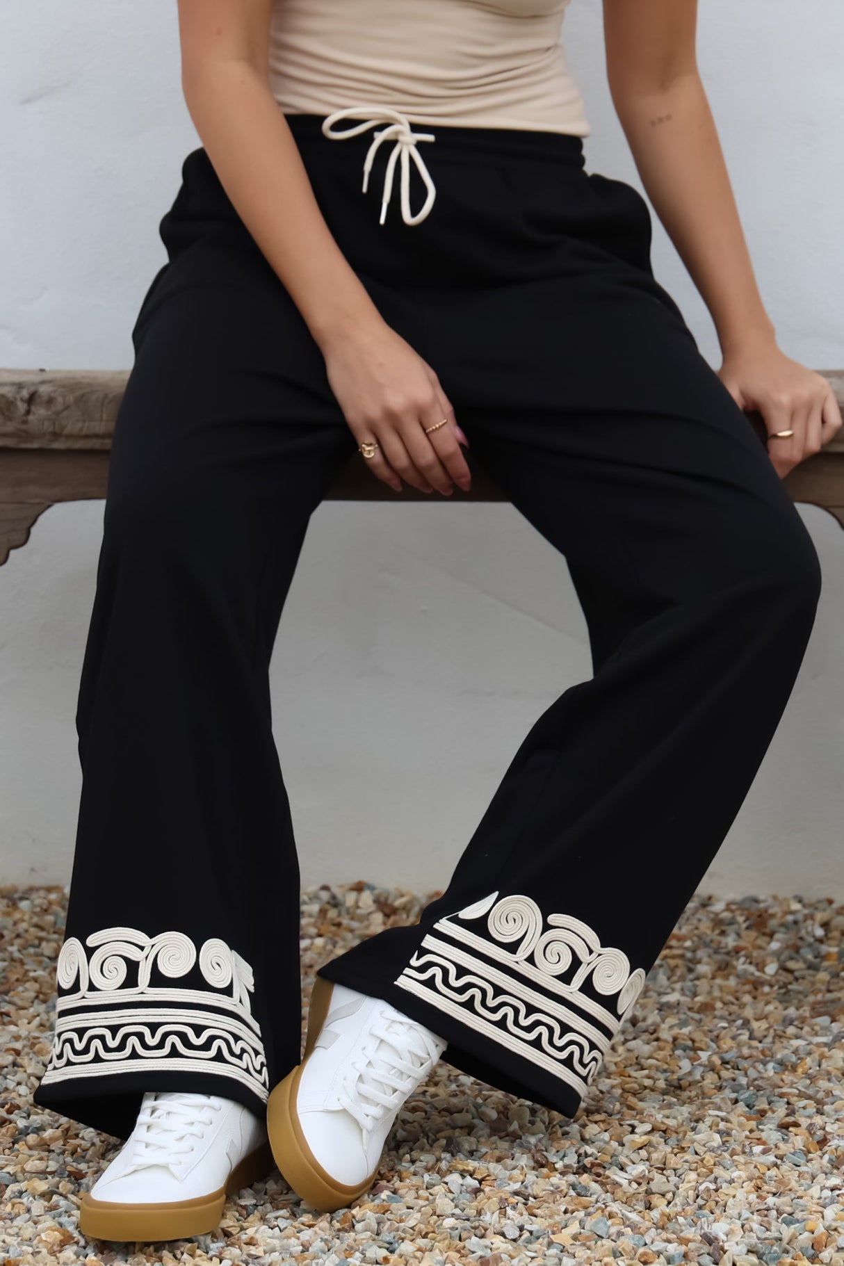 Bohdi Joggers - High Waisted Straight Leg Decaled Jogger in Black