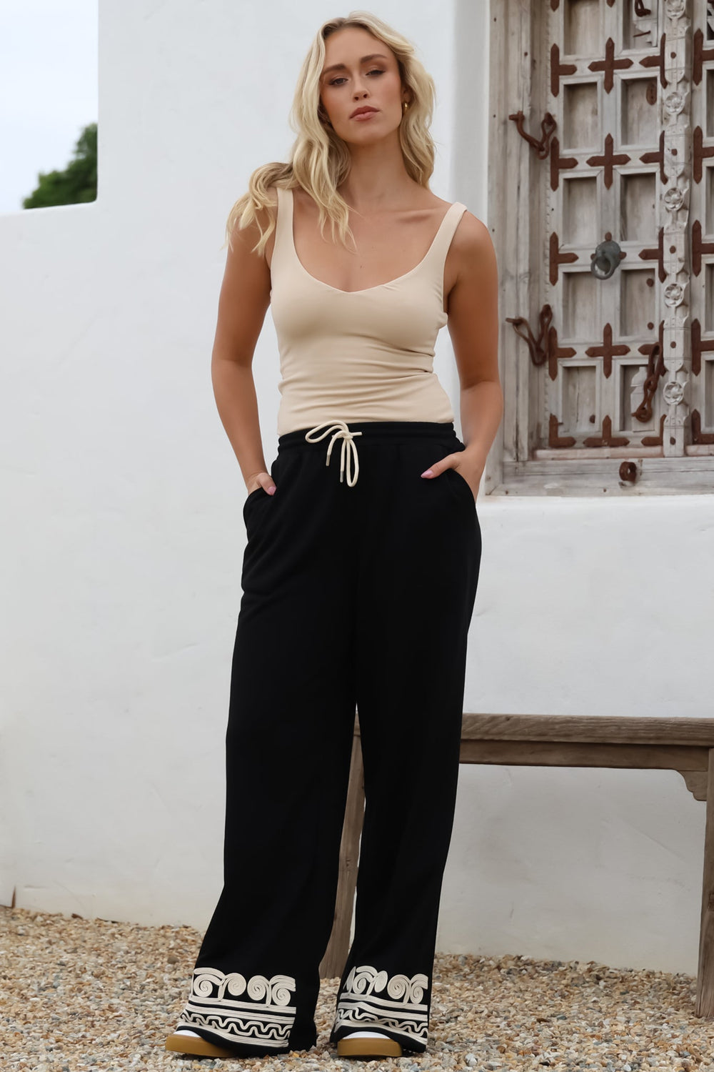 Bohdi Joggers - High Waisted Straight Leg Decaled Jogger in Black
