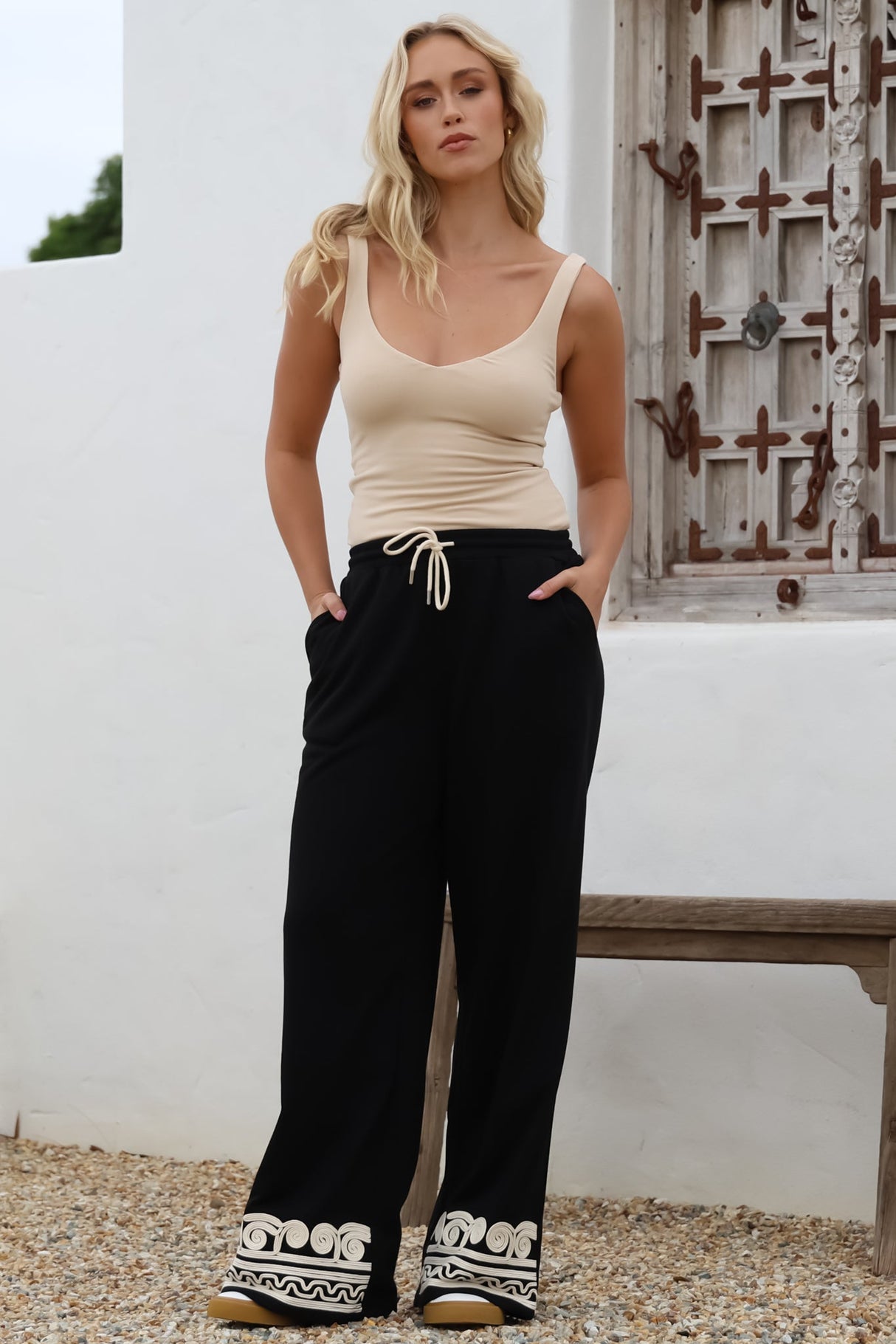 Bohdi Joggers - High Waisted Straight Leg Decaled Jogger in Black