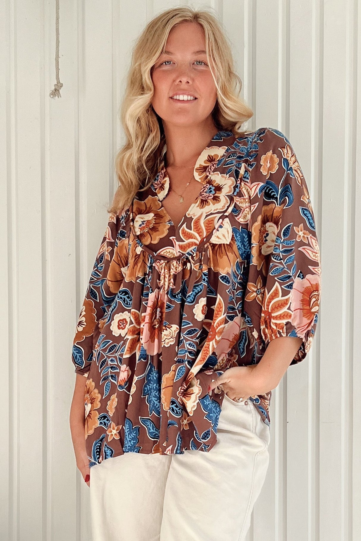 JAASE - Boheme Blouse: Thick Collar Smock Blouse in Tierra Print