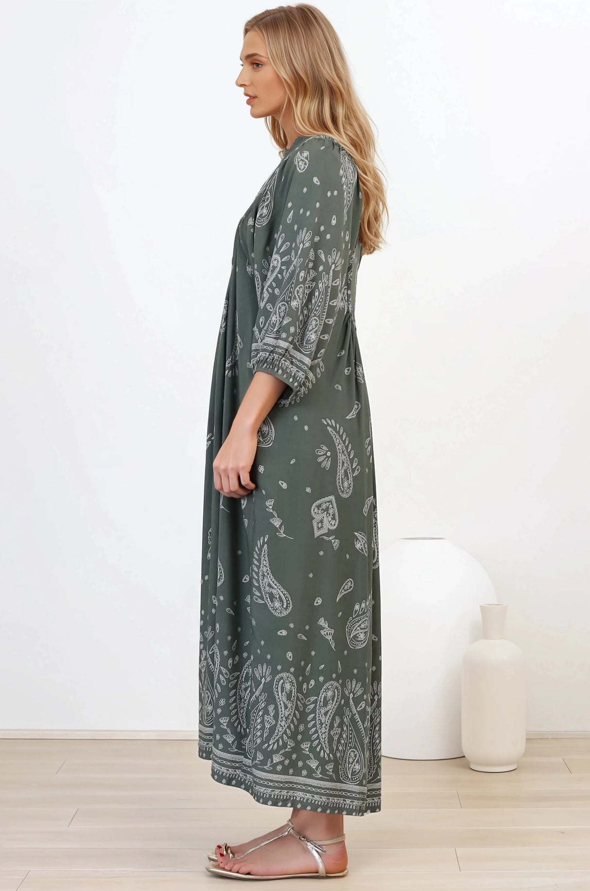 JAASE - Boheme Midi Dress: Piping Defined Bust Slimline Smock Dress In Constance Print