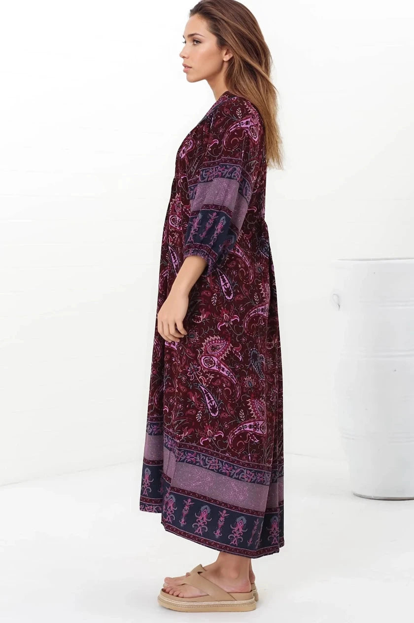 Boheme Midi Dress - Piping Defined Bust Slimline Smock Dress In Sadie Print
