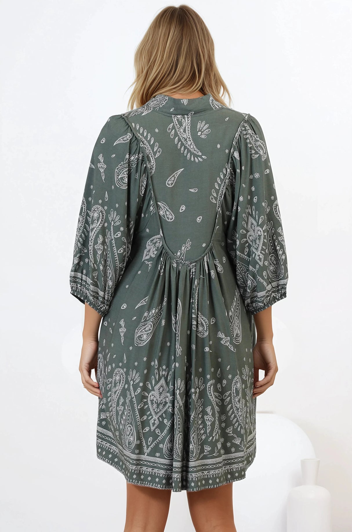 JAASE - Boheme Mini Dress: Mandarin Collar Slimline Smock Dress in Constance Print