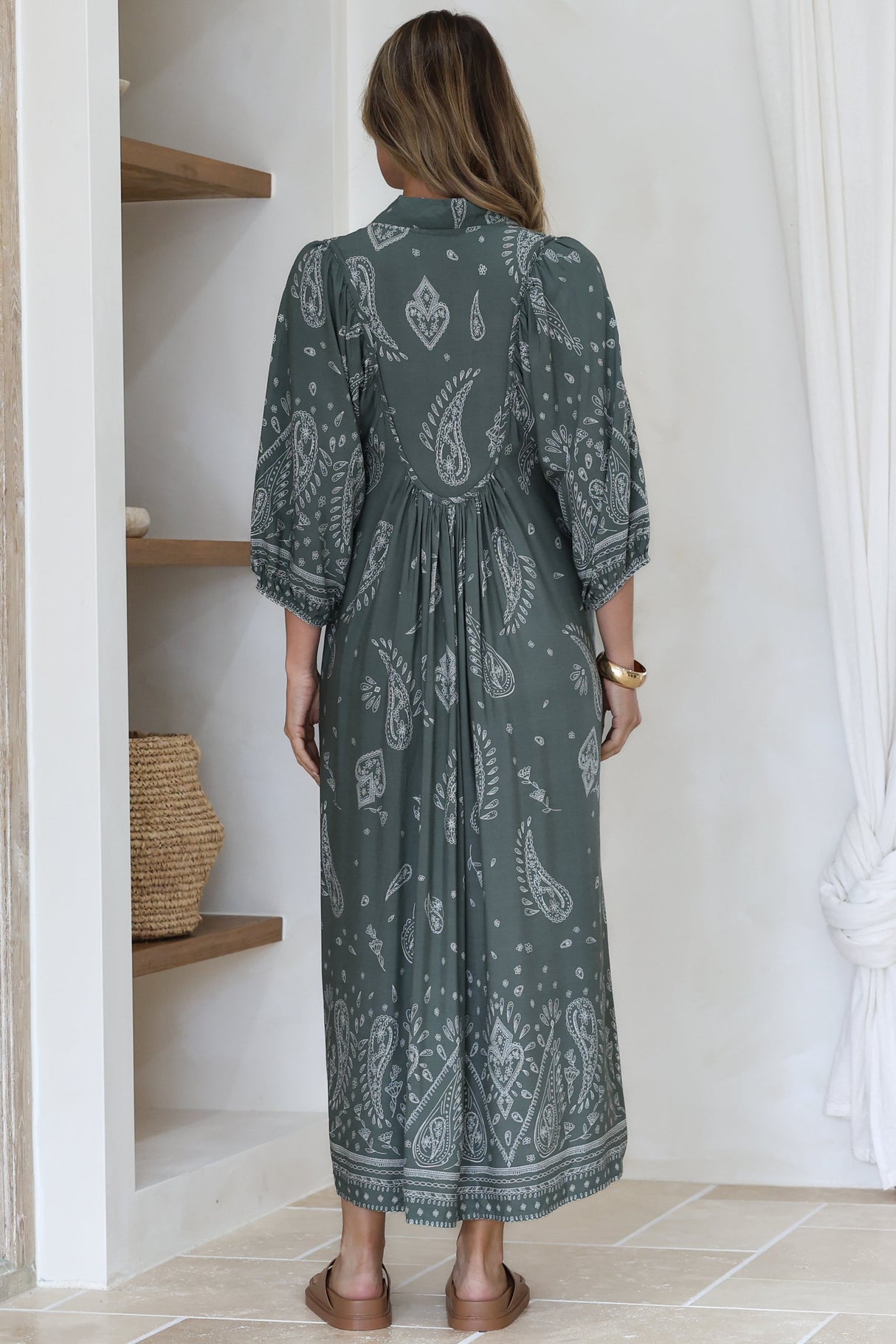 Boheme Midi Dress - Piping Defined Bust Slimline Smock Dress In Constance Print