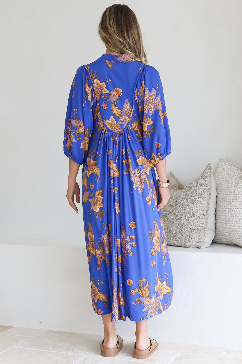 Boheme Midi Dress - Piping Defined Bust Slimline Smock Dress In Maribella Print