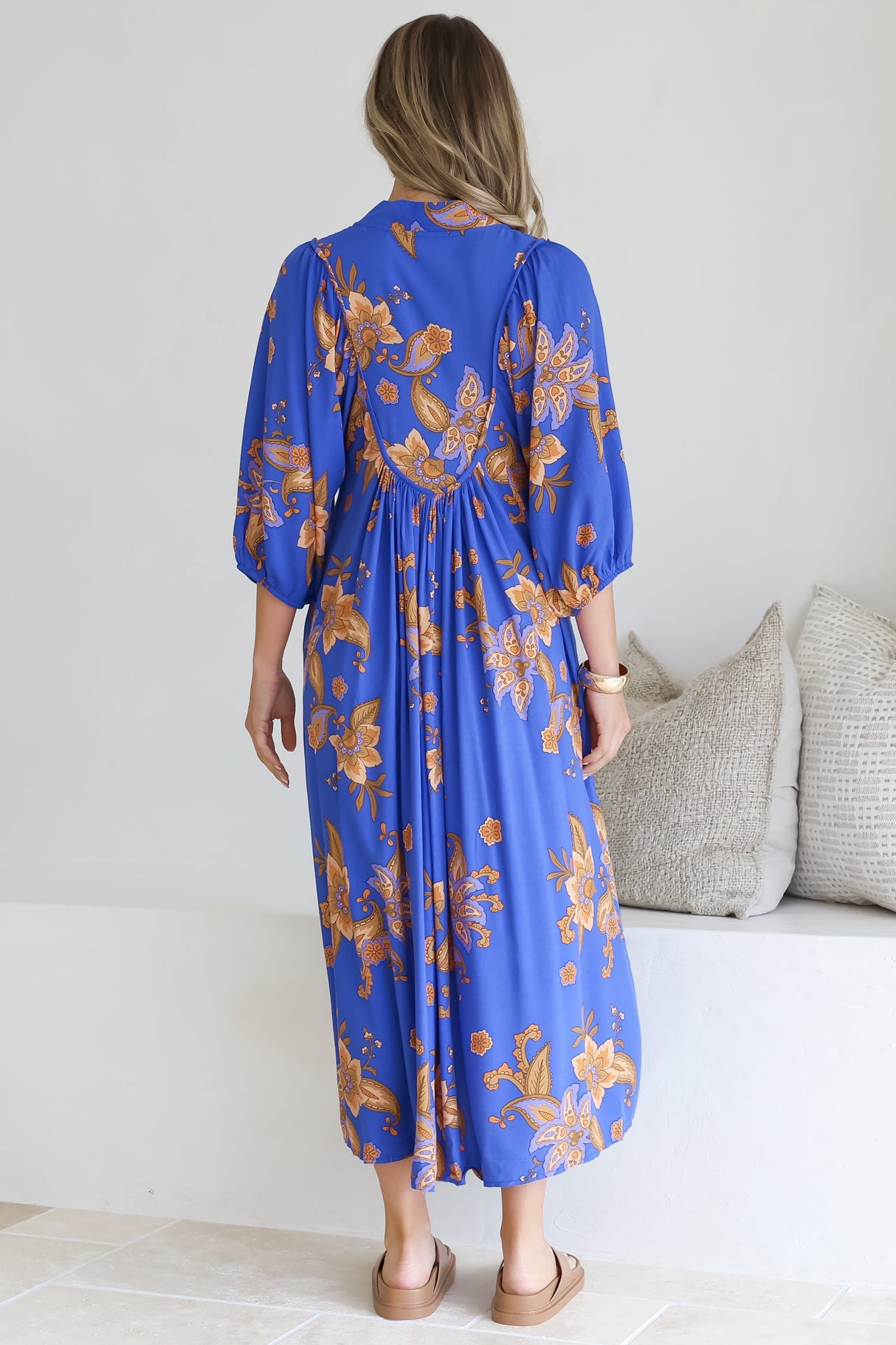 Boheme Midi Dress - Piping Defined Bust Slimline Smock Dress In Maribella Print