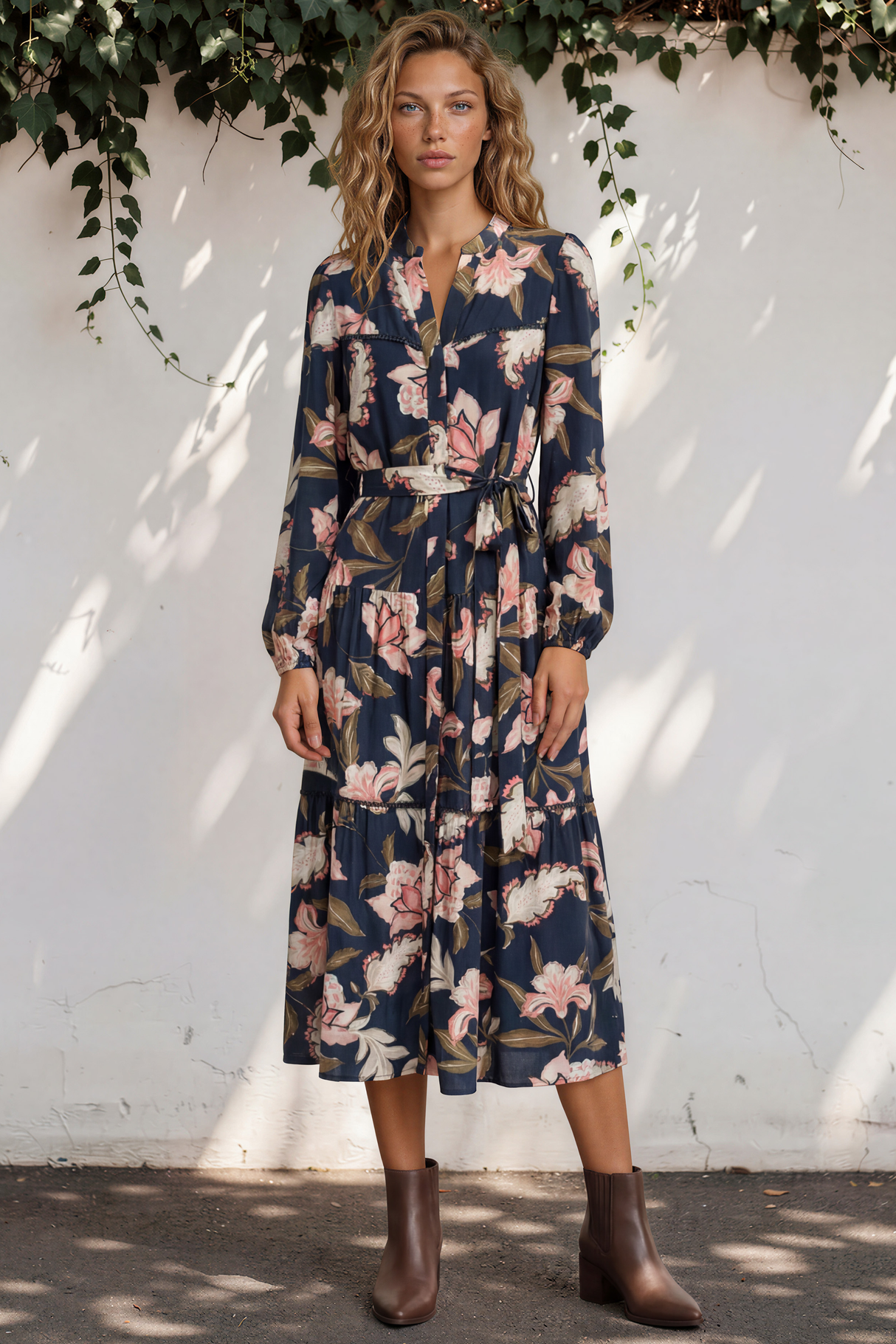 Model wearing Bonham Maxi Dress in Brighton Print from Salty Crush
