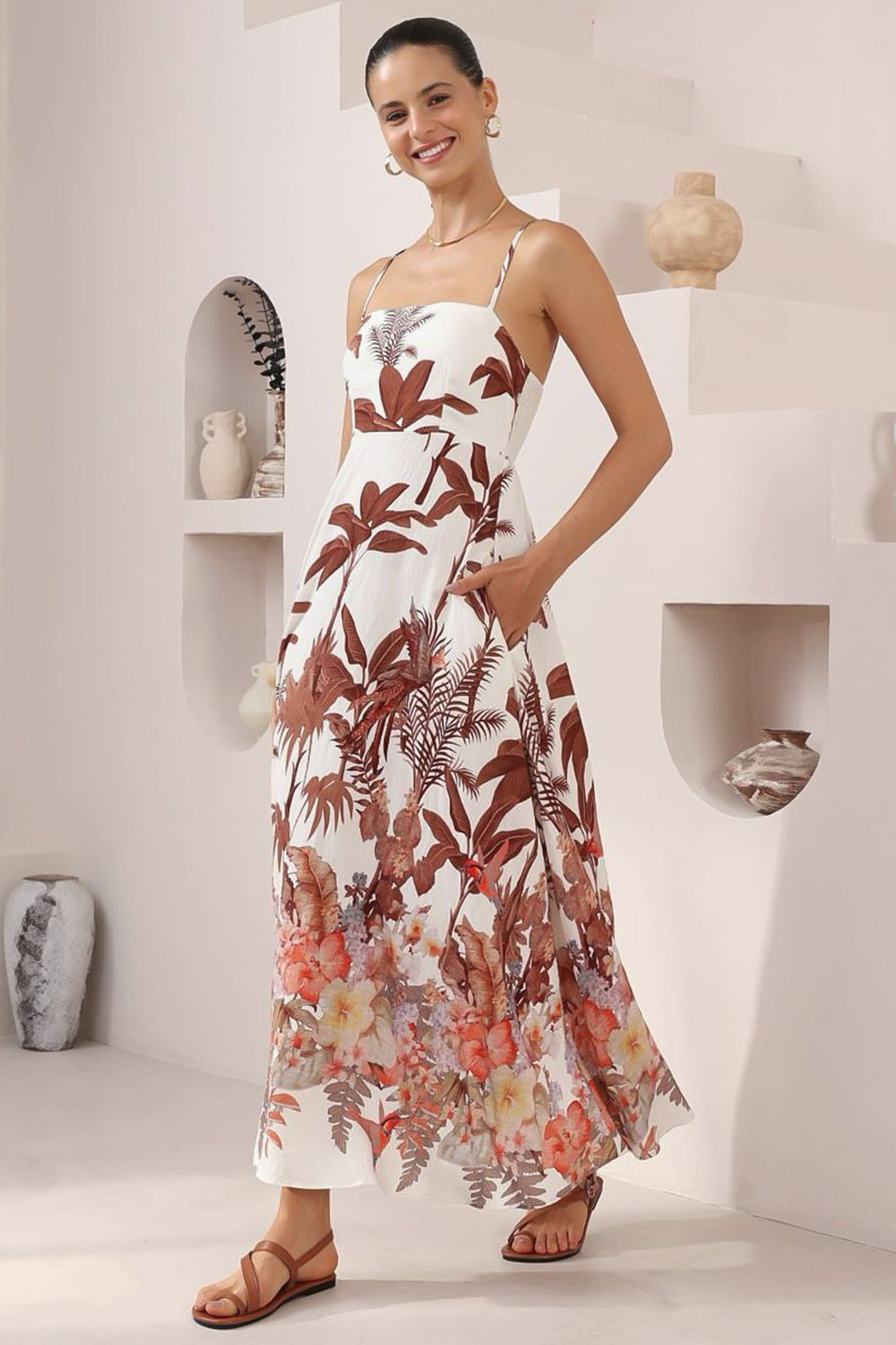 Mattina Maxi Dress: Spaghetti Strap Sun Dress in Azriel Print