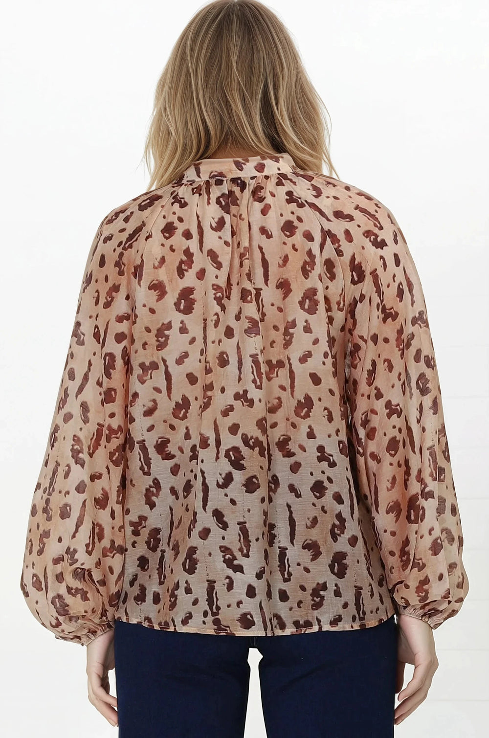 Bonnie Blouse - Button Down Scoop Hem Blouse in Leopard Print