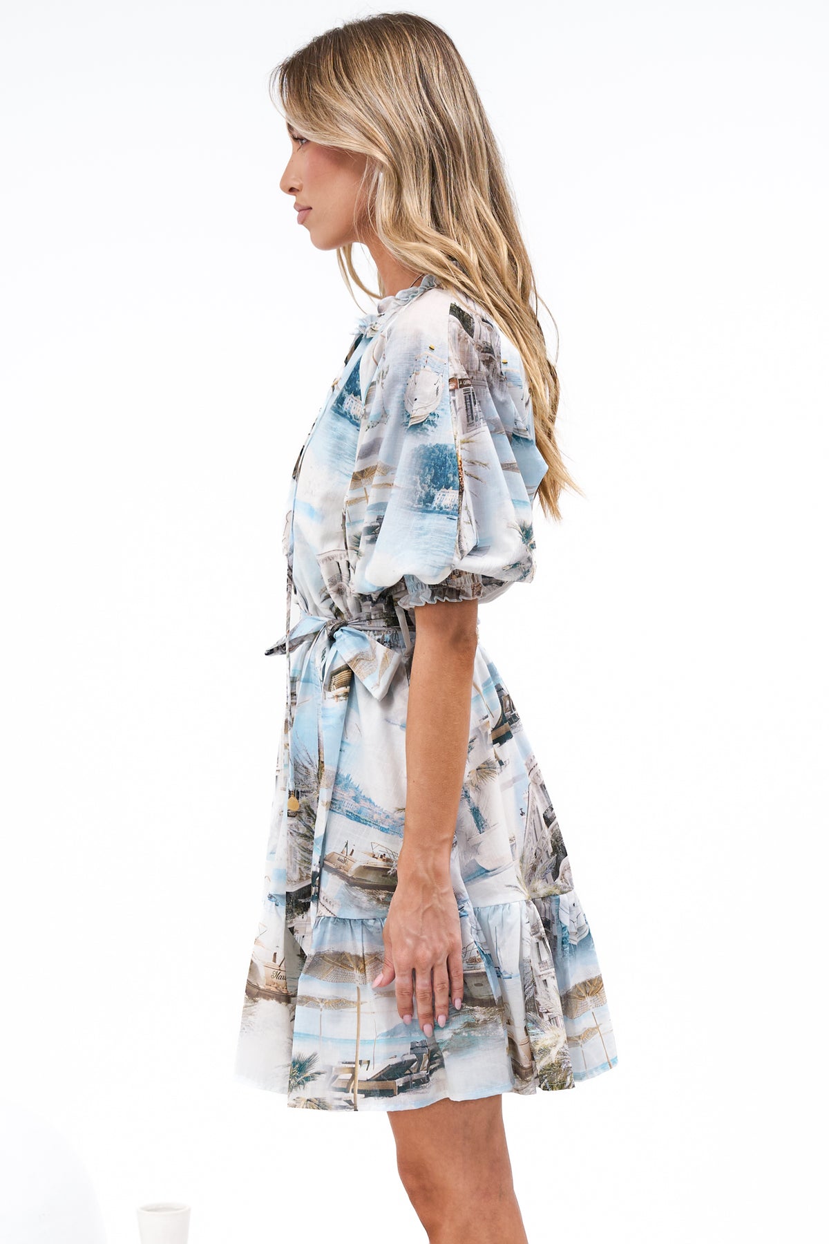 Bonnie Mini Dress - V Neck A-Line Mini Dress in Thira Print
