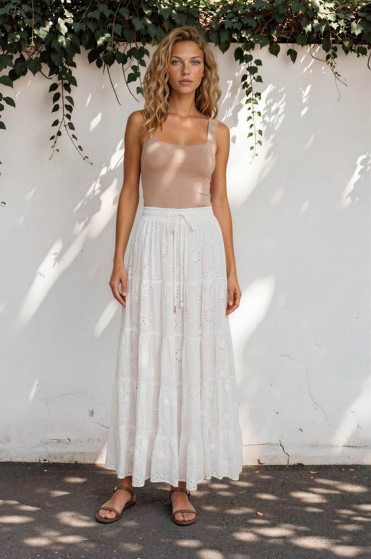 Blanche Maxi Skirt -Hollow out Embroidered Skirt in White