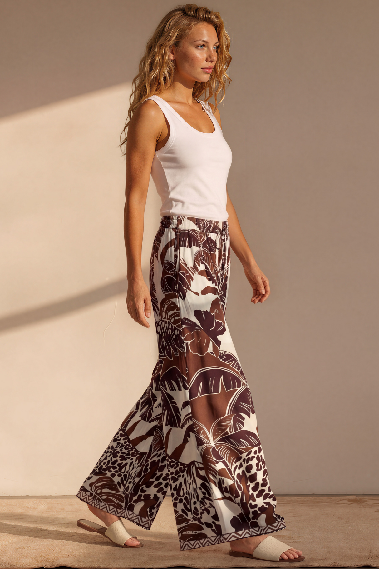 Charli Pants - Paper Bag High Waisted Wide Leg Pants in Samara Print