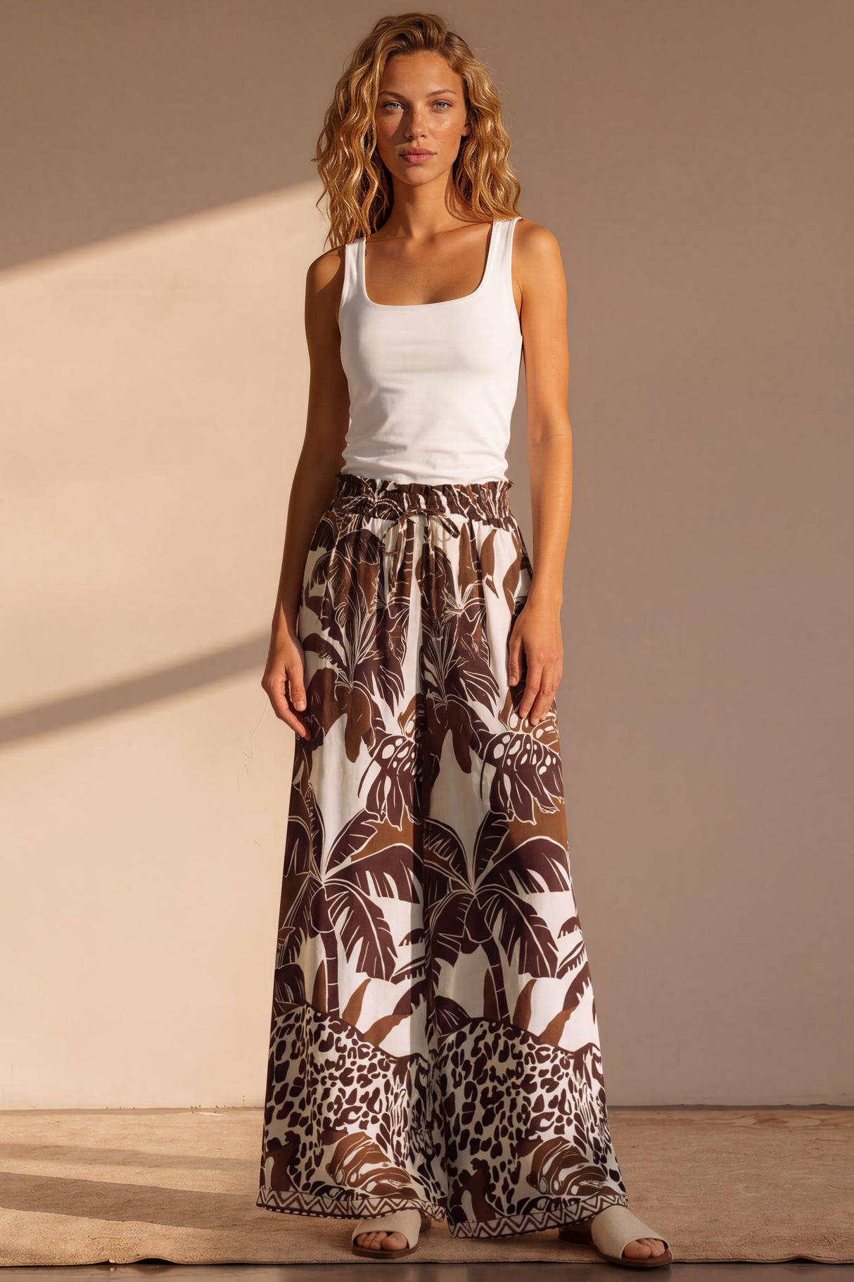 Charli Pants - Paper Bag High Waisted Wide Leg Pants in Samara Print