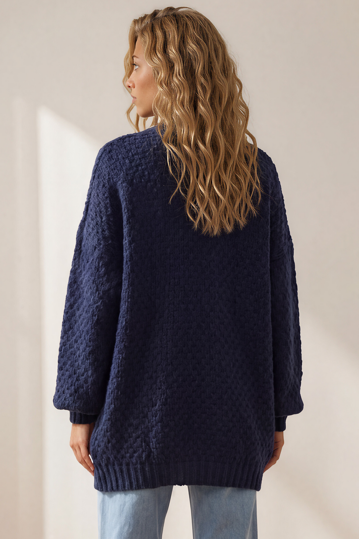 Ricki Cardigan - Open Front Chunky Knit Cardigan in Navy