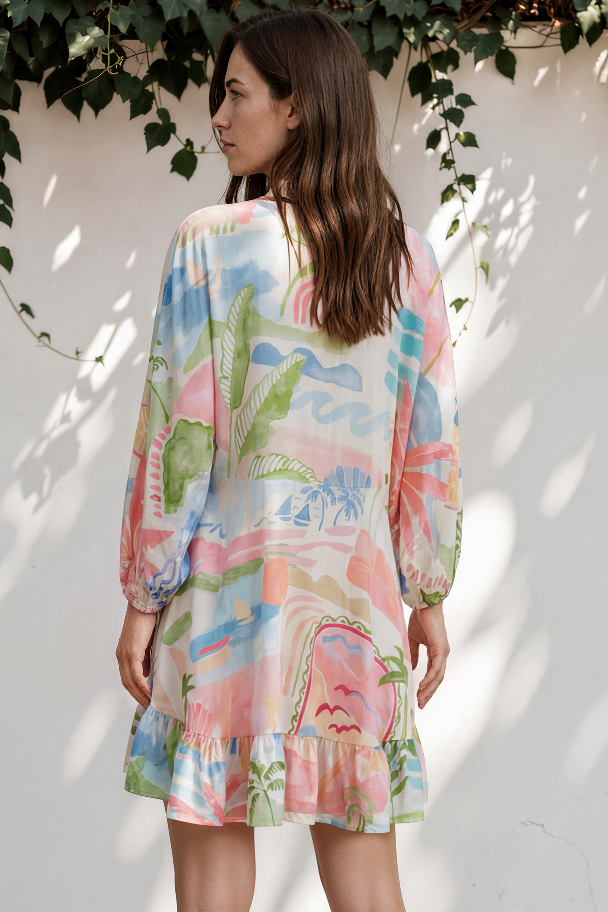 Annika Mini Dress - V-Neck Empire Line Dress with Balloon Sleeves in Avalon Print