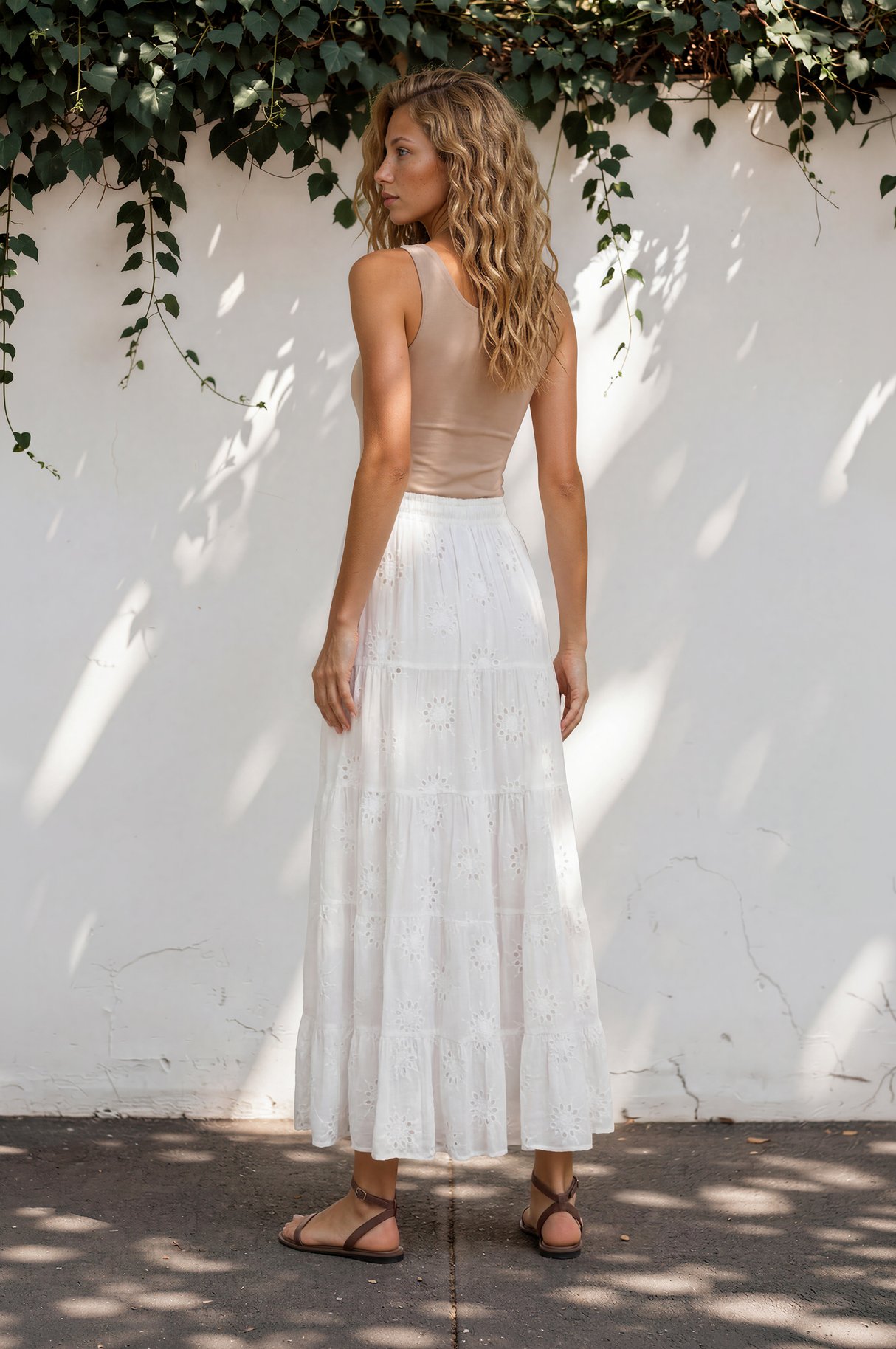 Blanche Maxi Skirt -Hollow out Embroidered Skirt in White