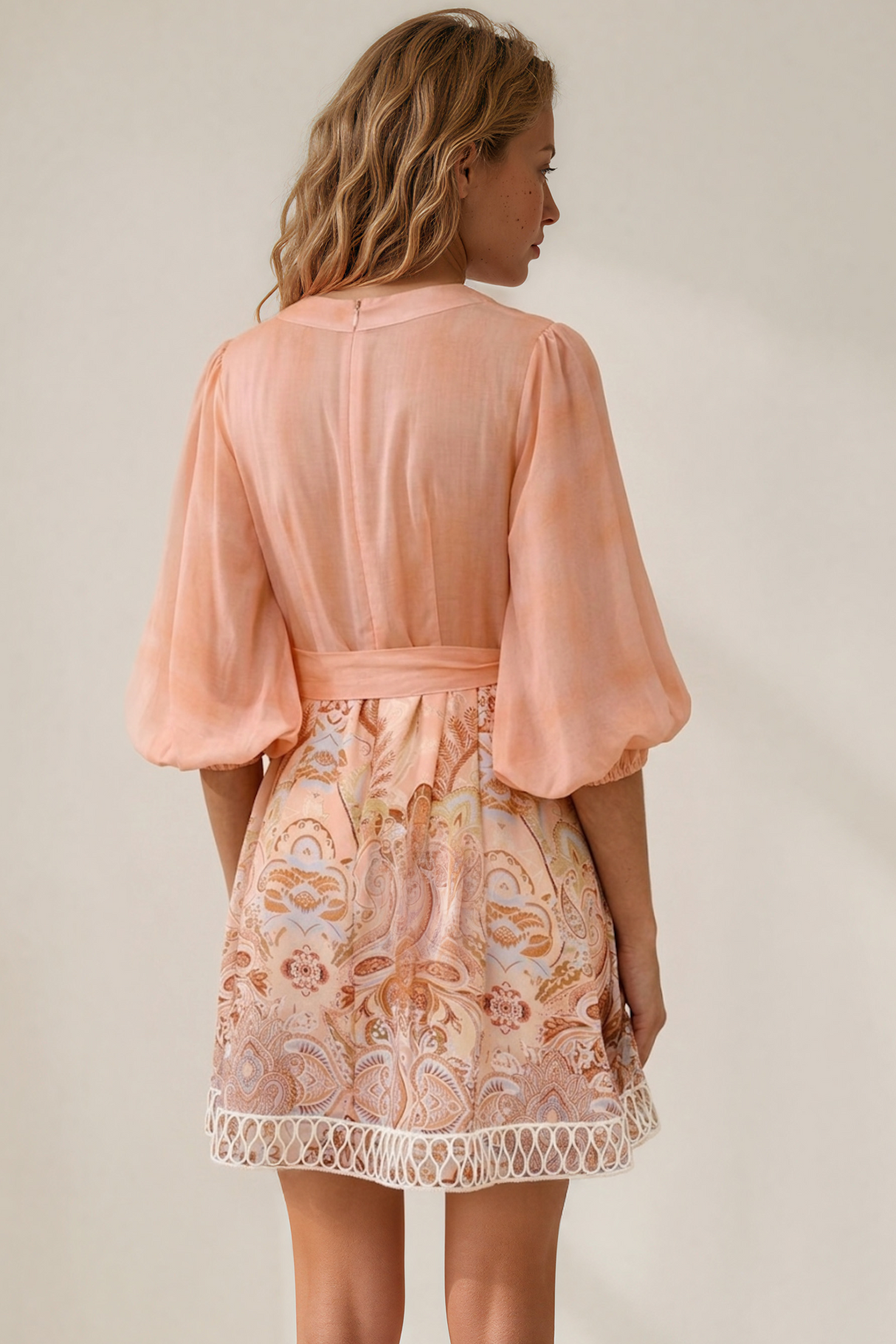 Riley Mini Dress - V Neck Balloon Sleeve Dress with Matching Belt in Jolie Print