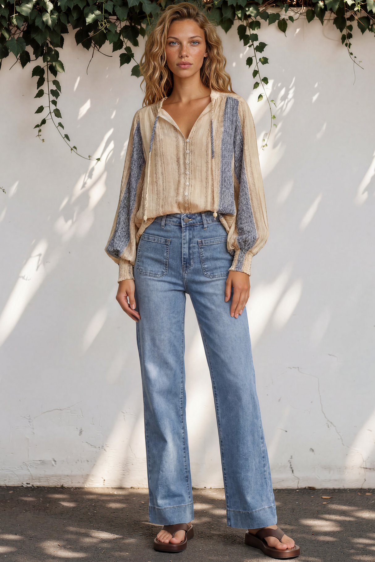 Violet Blouse - Frill Collar Button Down Balloon Sleeve Blouse In Millaray Print