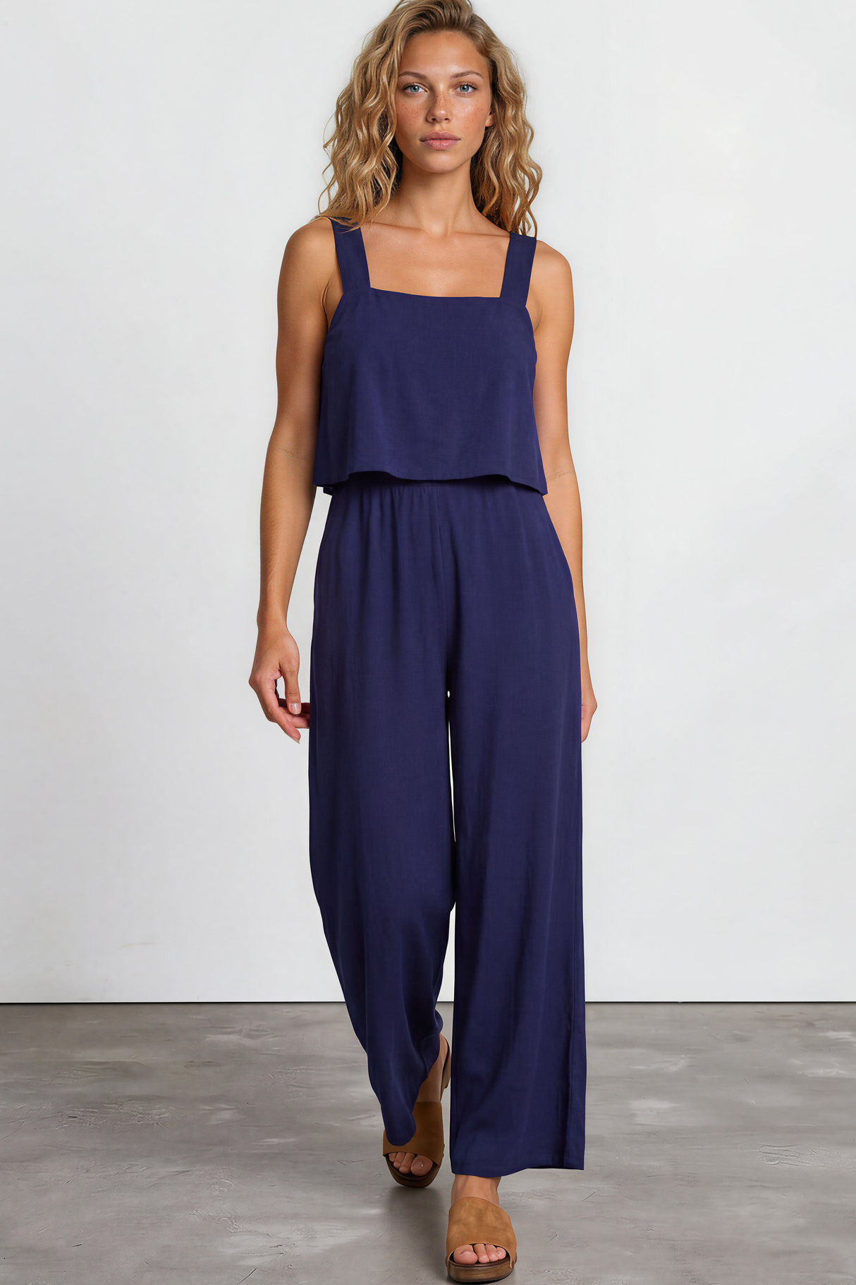 True Jumpsuit - Sqaure Neckline Overall Jumpsuit in Navy