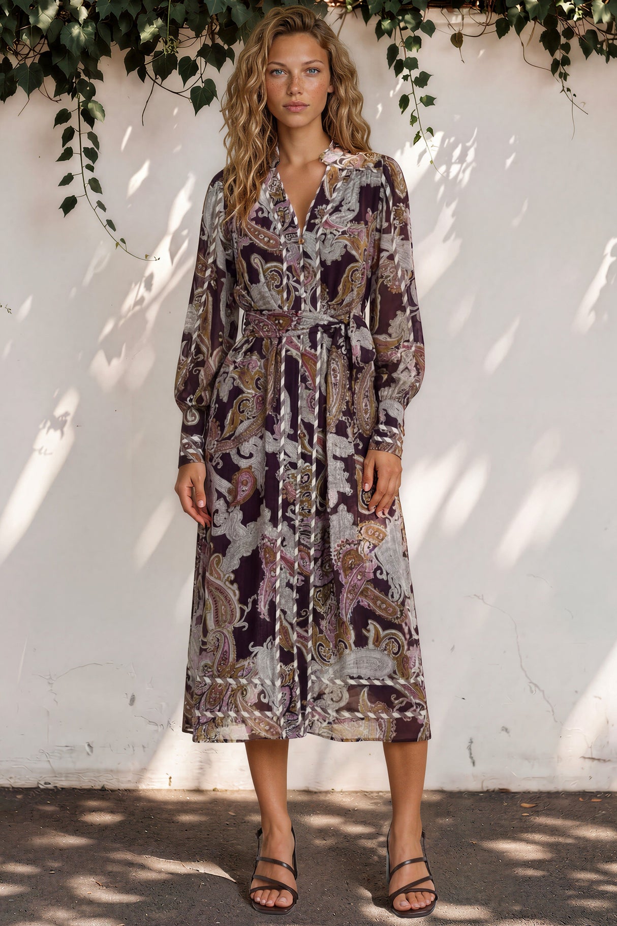 Lavinia Maxi Dress - Mandarin Collar with Long Balloon Sleeves in Woodstock Print