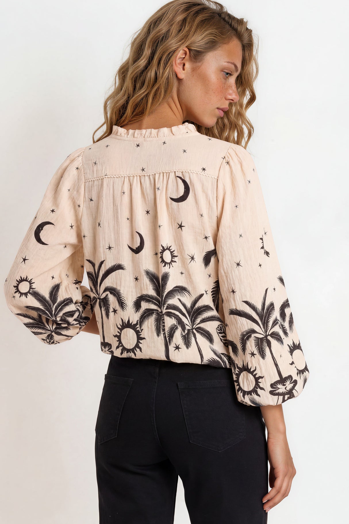 Violet Blouse - Frill Collar Button Down Balloon Sleeve Blouse In Bertie Print