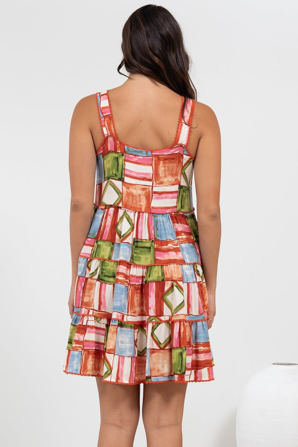 Bronte Mini Dress - Scallop Trim Tiered Sun Dress in Tami Print