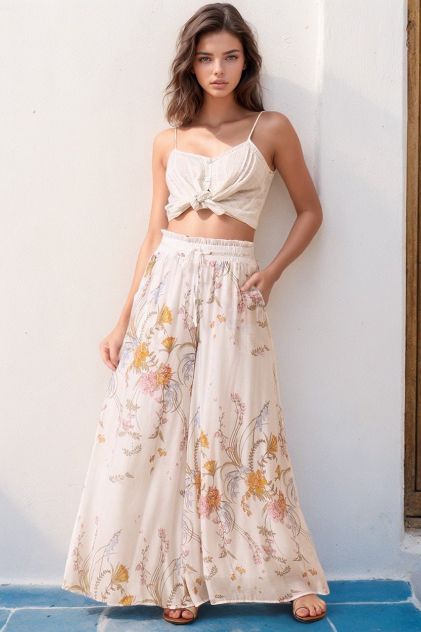 Charli Pants - Paper Bag High Waisted Wide Leg Pants in Sheree Print