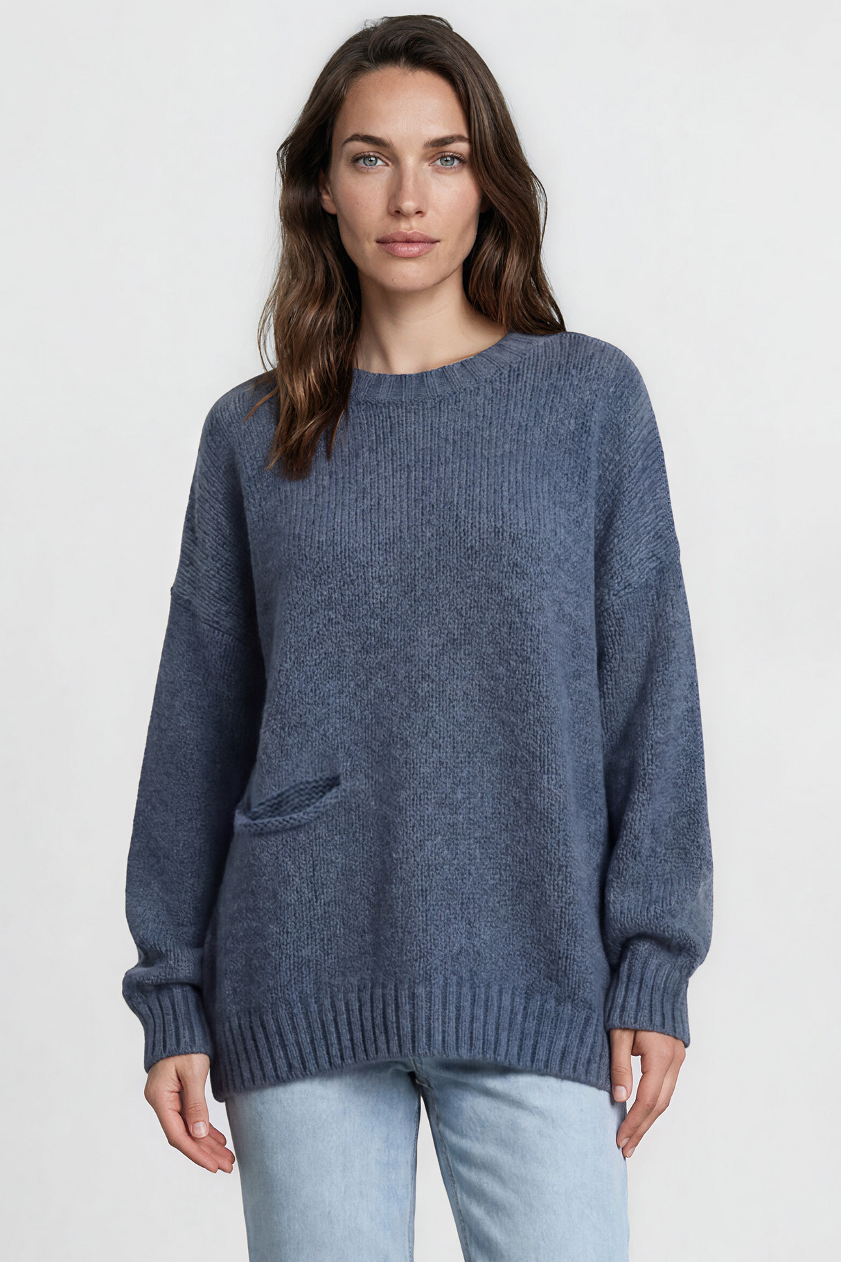 Model wearing Caesar Jumper in Blue from Salty Crush