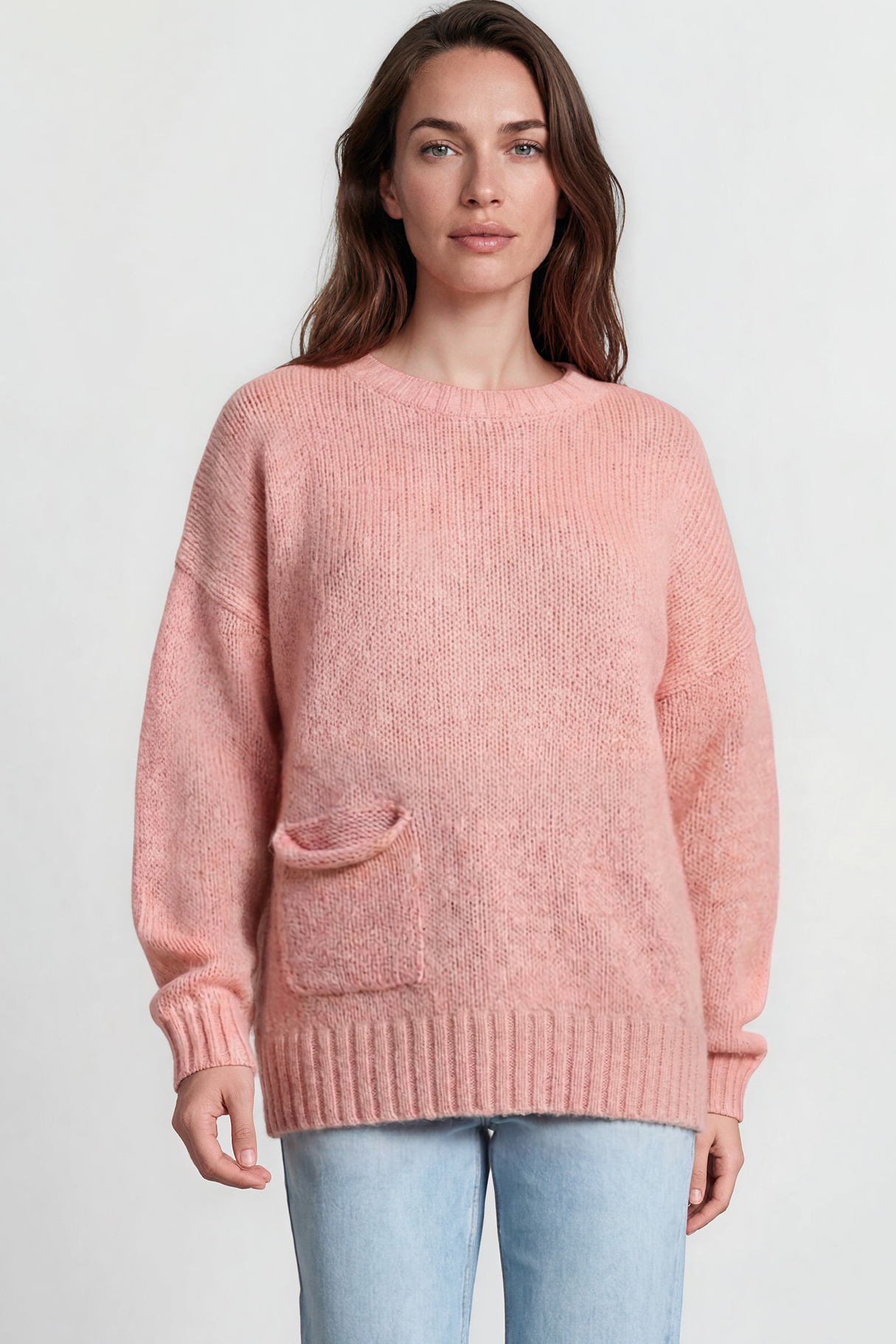 Model wearing Caesar Jumper in Pink from Salty Crush