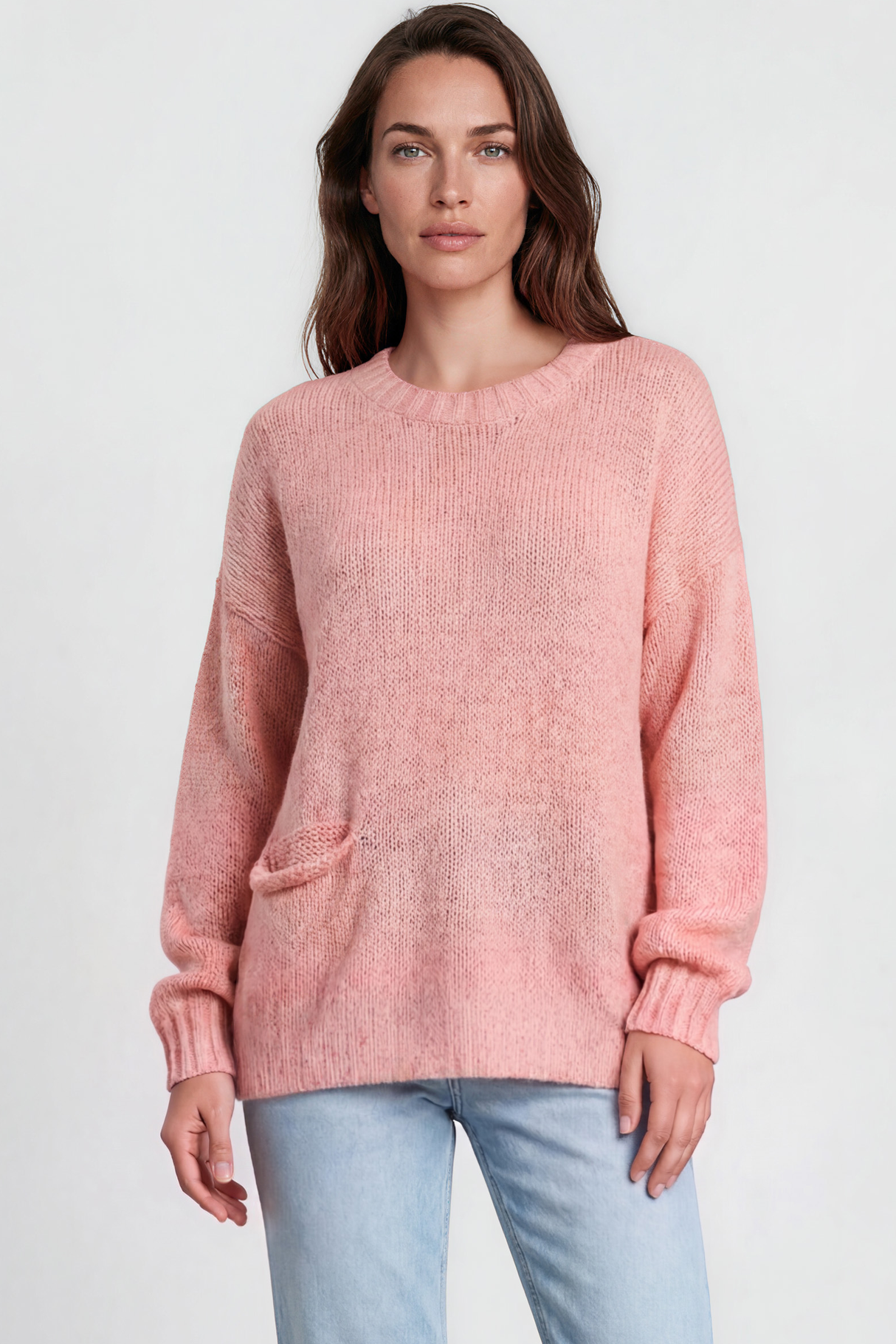 Model wearing Caesar Jumper in Pink from Salty Crush