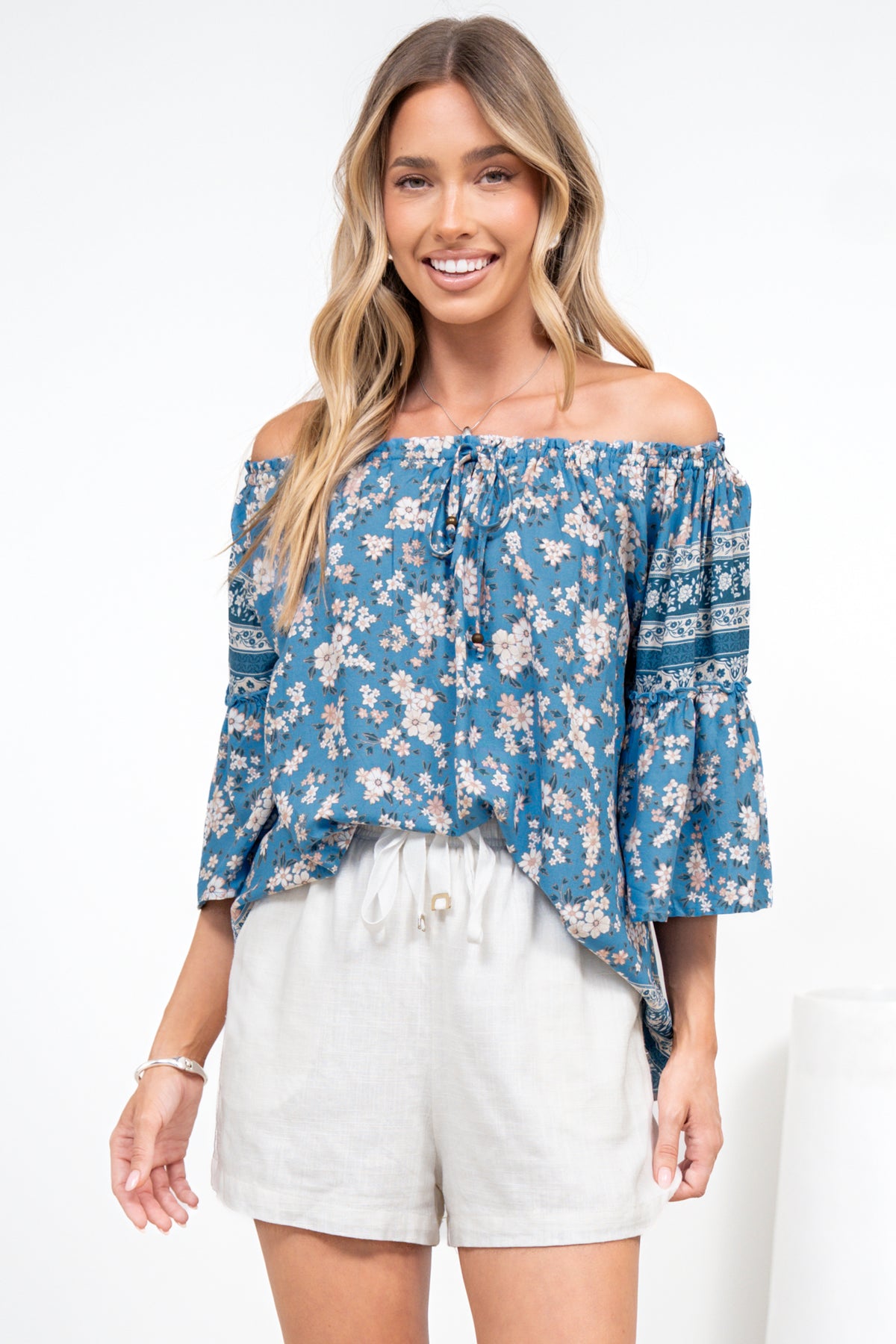 Carissa Top - On or Off Shoulder Pull Over Top in Muscari Print