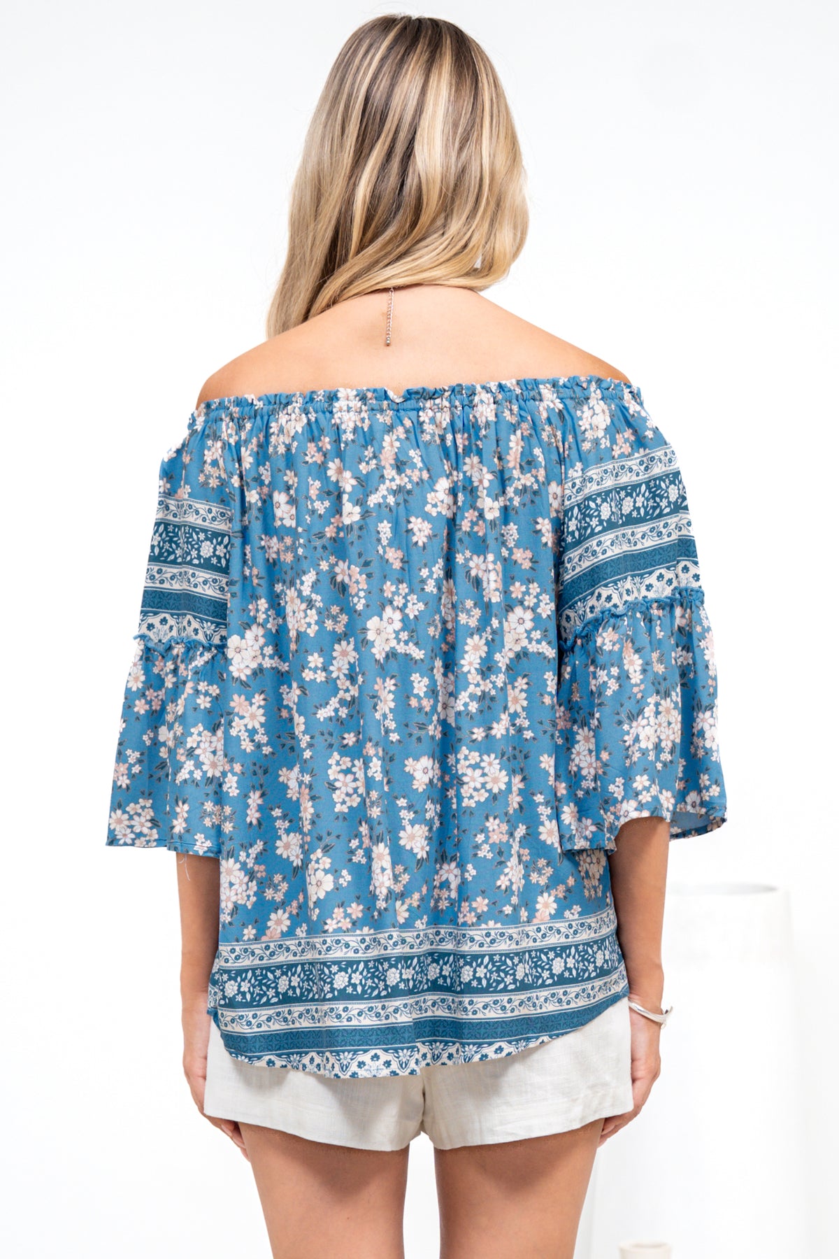 Carissa Top - On or Off Shoulder Pull Over Top in Muscari Print