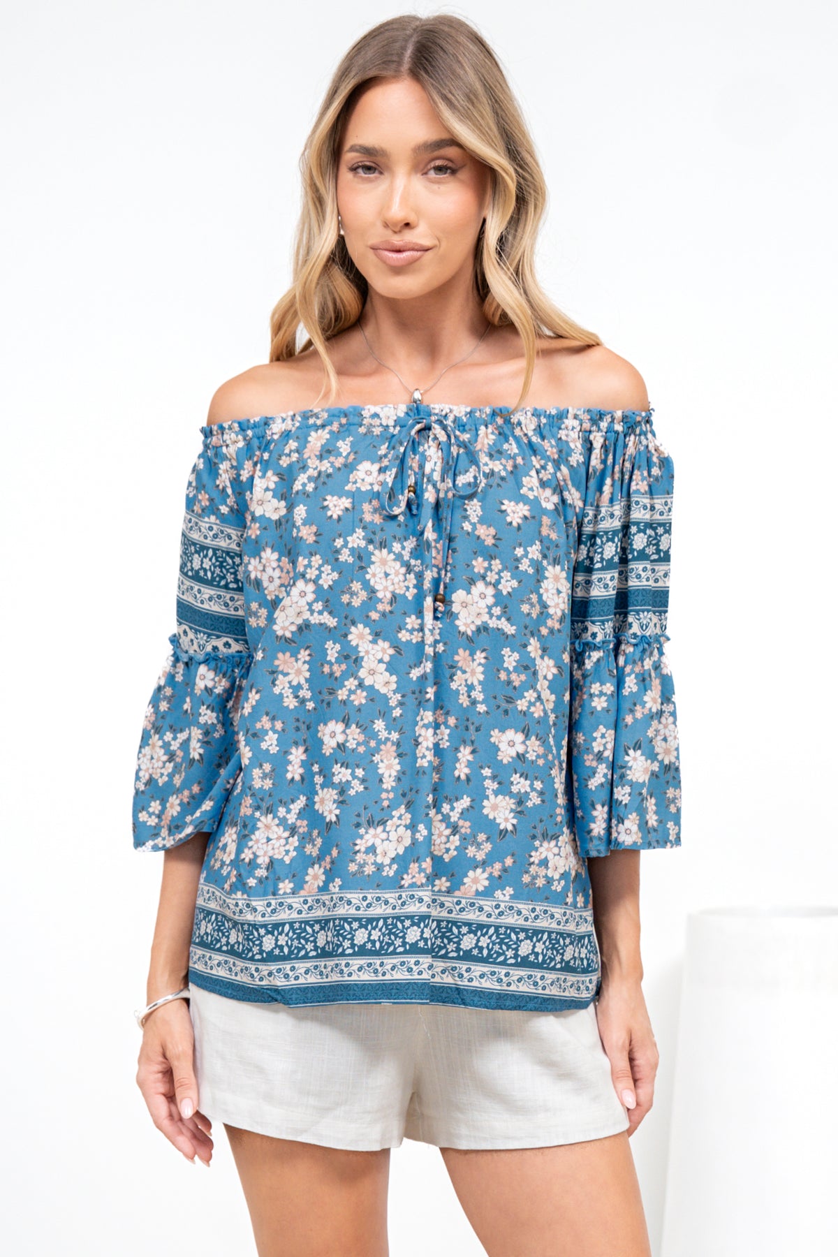 Carissa Top - On or Off Shoulder Pull Over Top in Muscari Print
