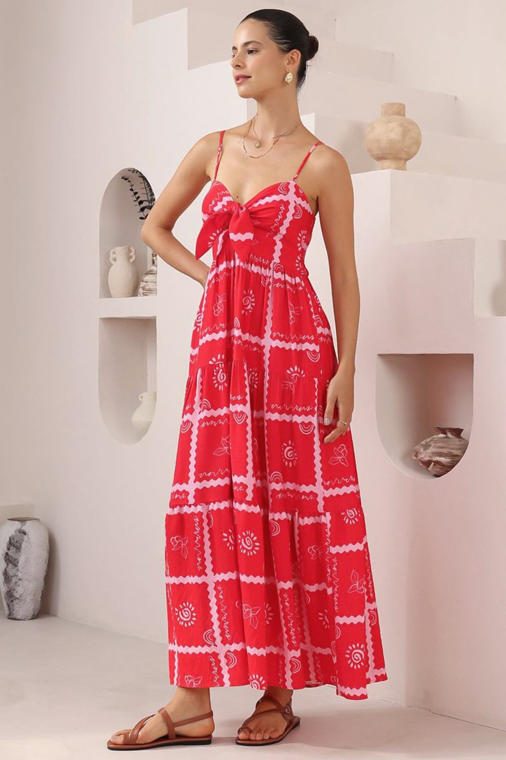 Carlee Maxi Dress - Sun Dress with Bow Detail at the Bust in Cambria Print